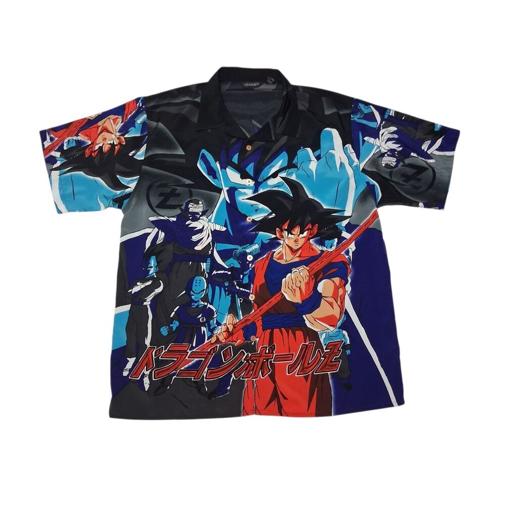 Changes Men's XL Vintage Dragon Ball Z Shirt Button Up All Over Short Sleeve